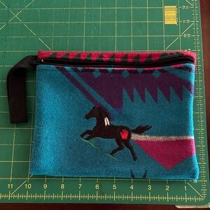 Teal and Pink Zipper Pouch with Horse Design